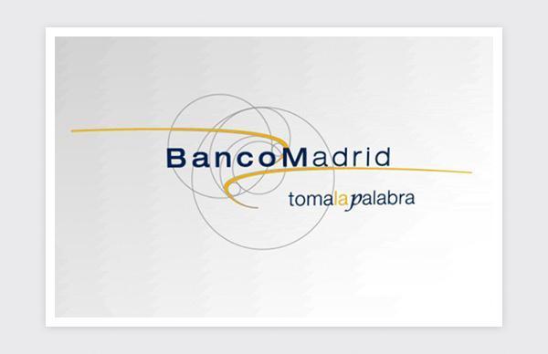 Detalle 1 del cierre del vídeo corporativo. Animación del logotipo de Banco Madrid. 
