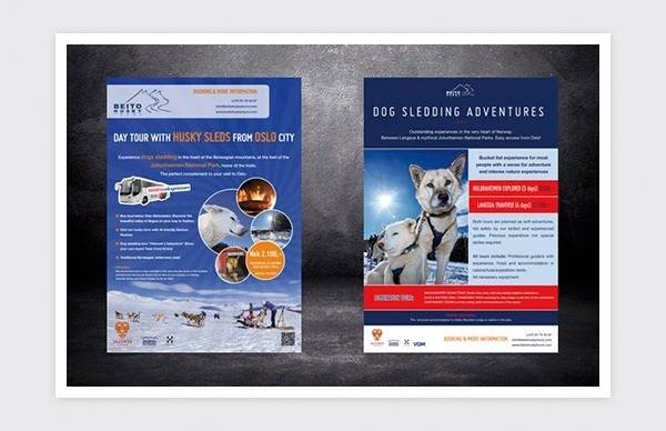 Afiches de promotion pour l’entreprise de tourisme actif Beito Husky Tours