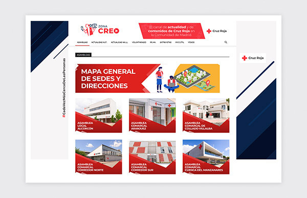 Homepage of the Red Cross communication website, ZONA CREO