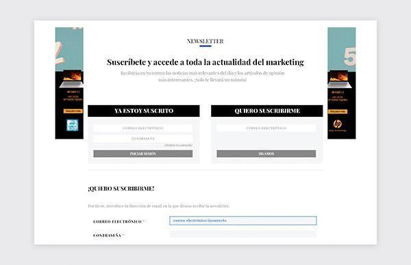 Página de registro de la web de Marketing News