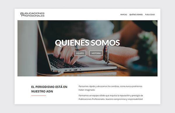 Página de quienes somos de la web de Publicaciones Profesionales