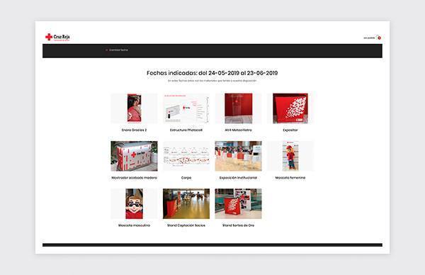 List of products of the Online Booking Website of Red Cross Madrid