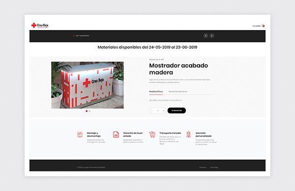 Detail page of the Online Booking Website of Red Cross Madrid