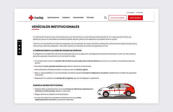 Institutional vehicles page of the Prevention and Safety Guide for Spanish Red Cross volunteers.