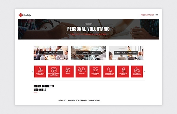 Courses page of the Madrid Red Cross courses website (ZonaCREO)
